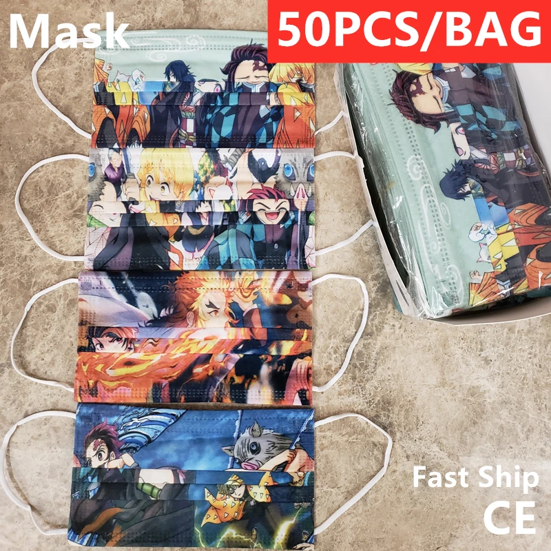 

50PCS Ghost Killing Colorful Face Mask Masque Mascarillas Mondkapje Devil's Blade Anime CE Adult マスク מסיכות קורונה Mondmaskers