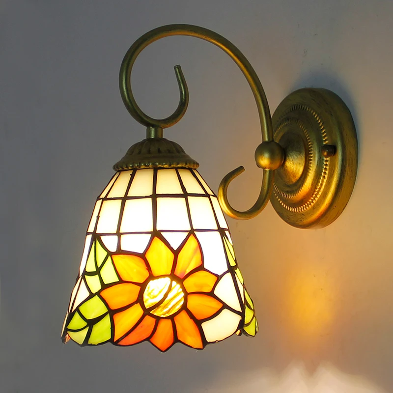 Aesthetic Wall Lamp Led Light Tiffany style Mediterranean Mounted Sconce flower seablue fixture Bedside Decoration