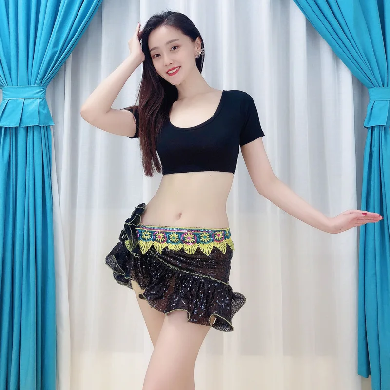 Embroidered Costume Accessories Shinning Sequins Belt Women Belly Dance Hip Scarf Short Skirts Sparkly Hip Wrap