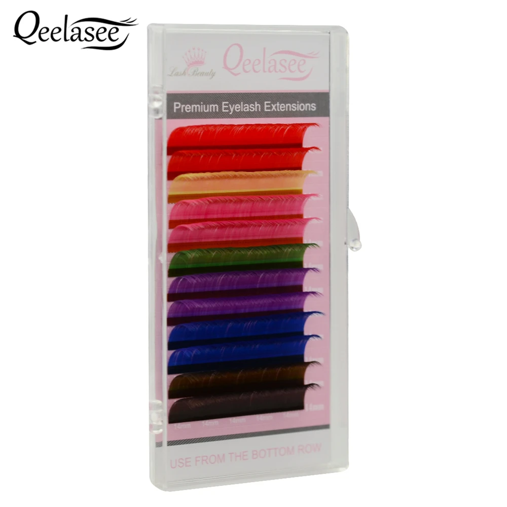 Qeelasee New Arrival 8 Colors Rainbow Colored Eyelash Extension Faux Mink Color Eyelashes Colorful Eyelash Maquiagem Cilios