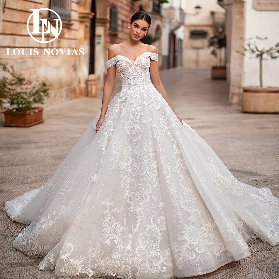 

LOUIS NOVIAS Elegant Wedding Dresses For Women Elegant Off the Shoulder Princess Beaded Lace Up Wedding Gown Vestidos De Novia