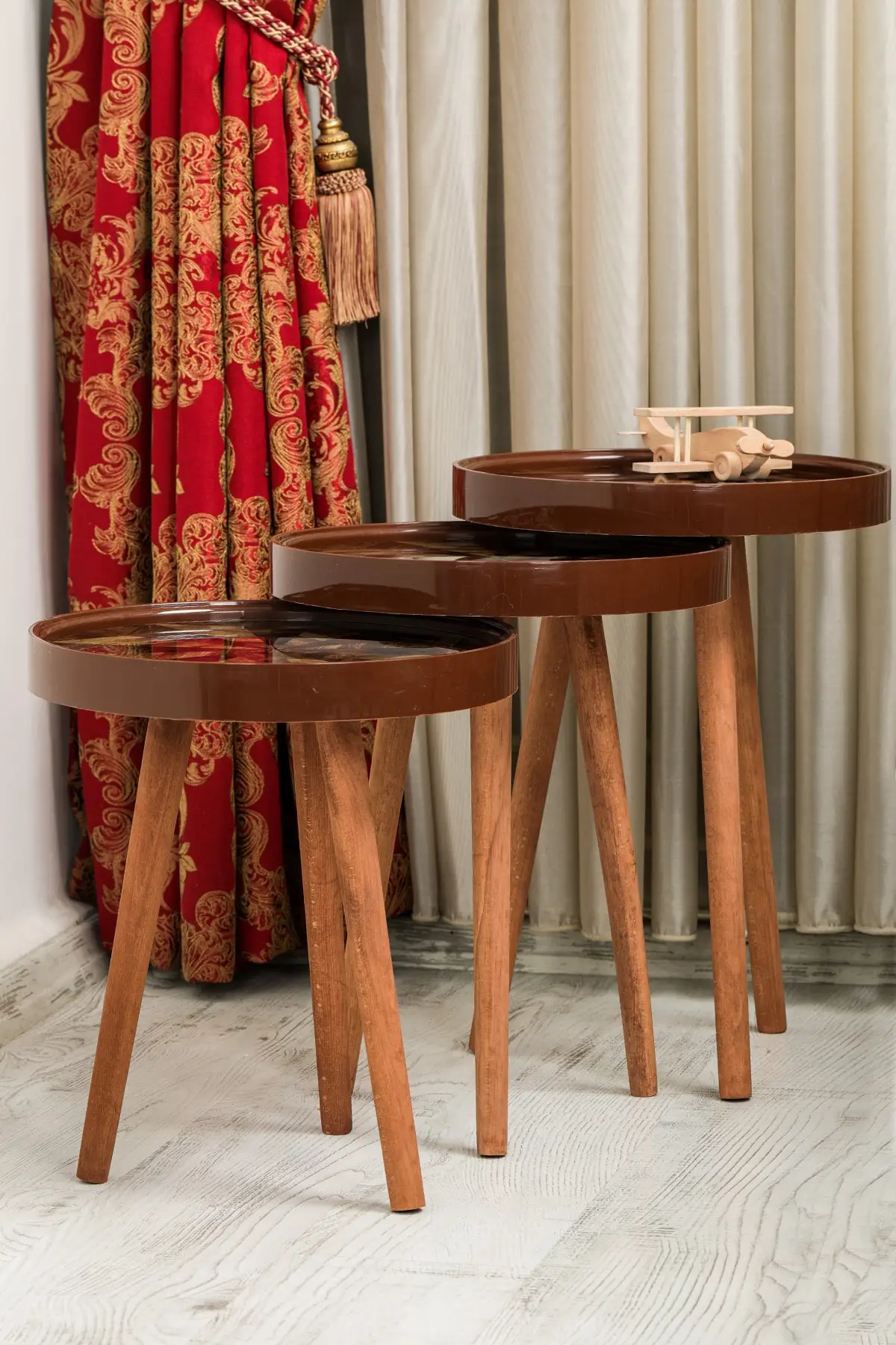 Retro Glass Above Special Print 3 pcs Zigon Coffee Table