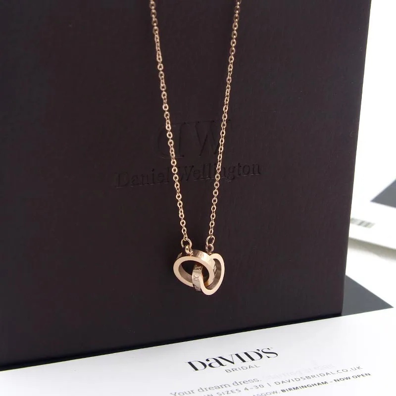 Hot sale new fashion roman numeral double circle interlocking woman necklace for women jewelry wholesale N112