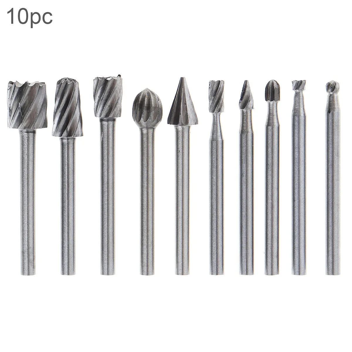 10pcs/set DIY Carving 3mm Shank Rotary Files Carpentry Electric Grinding Head Engraving Milling Cutter Rotary Burr Bit Set