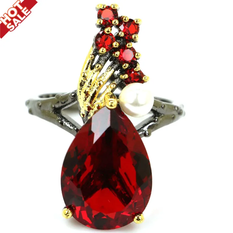 

33x13mm Neo-Gothic Delicate Fine Cut 18x13mm Gemstone Created Ruby Pink Morganite White Pearl for Women Black Gold Silver Rings