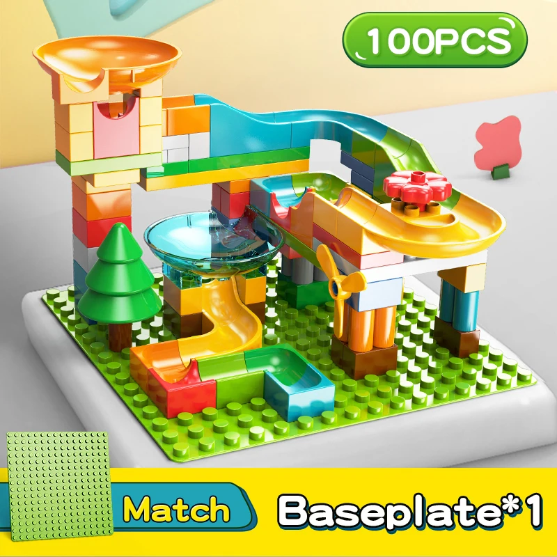 Big Size Marble Run Blocks City Villa House Funnel Slide Building Blocks DIY Construction Bricks Toys for Children Kids Gift