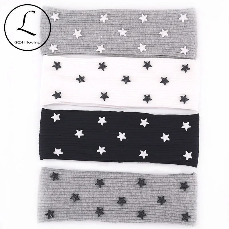 

Popular Woman Cotton Star headbands Summer Casual Soft Ribbed Headwear Hair bands Accessories For femme Girls Birthday Gifts