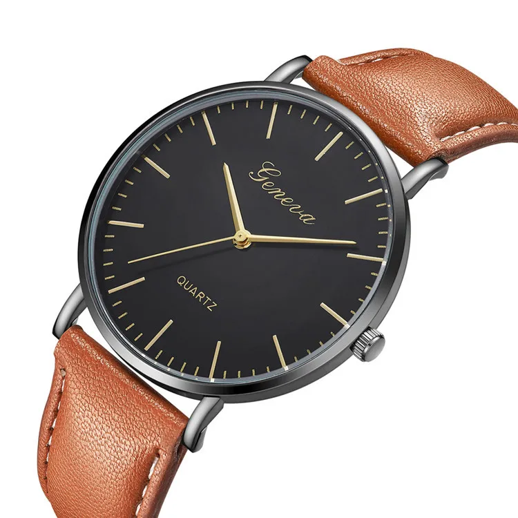 Fashion Simple Men\'s Watch Geneva Brown Leather Band Quartz Wristwatch Casual Men Watches Cheap Price Dropshipping Reloj Hombre