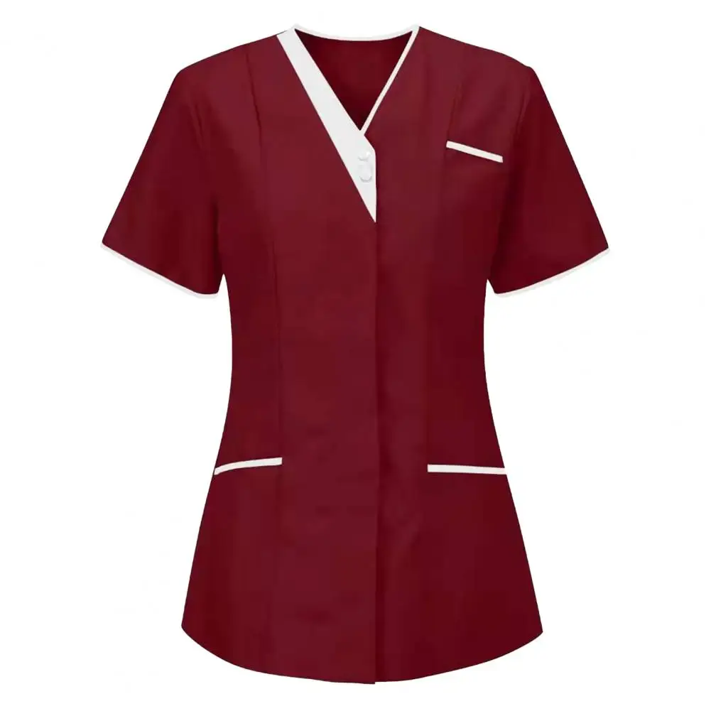 Women V-neck Tops for Women Nursing Uniform Summer Short Sleeve Nursing Blouse T-Shirt Plus Size M-3XL Nurse Uniform with Pocket