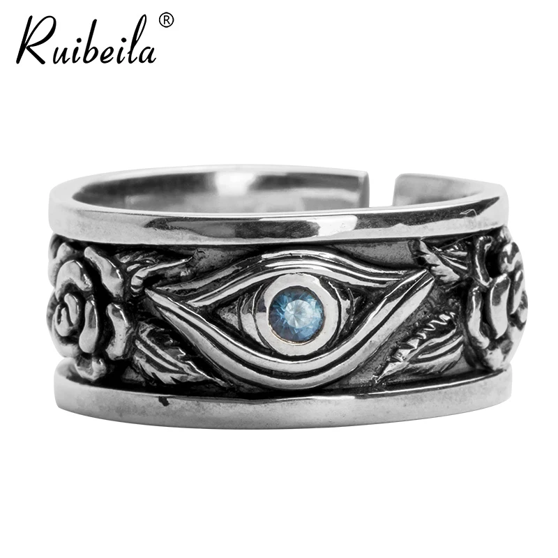 

Ruibeila bague pour hommes en argent Sterling 925 Hip Hop Horus oeil de Dieu rétro topaze pierre précieuse femme bague bijoux