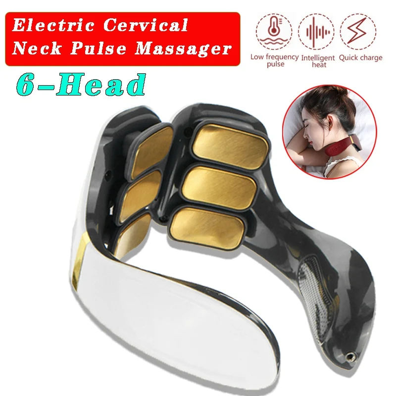 

6-Head Electric Cervical Neck Pulse Massager Body Shoulder Muscle Pain Relief Relaxation Machine Health Care