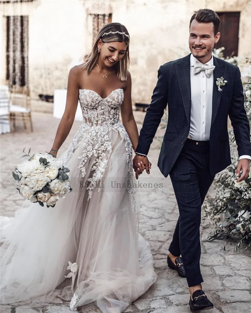 Robe de mariée en dentelle style Boho, tenue de princesse Vintage avec perles, Champagne, tenue de mariage longue avec traîne, collection 2021