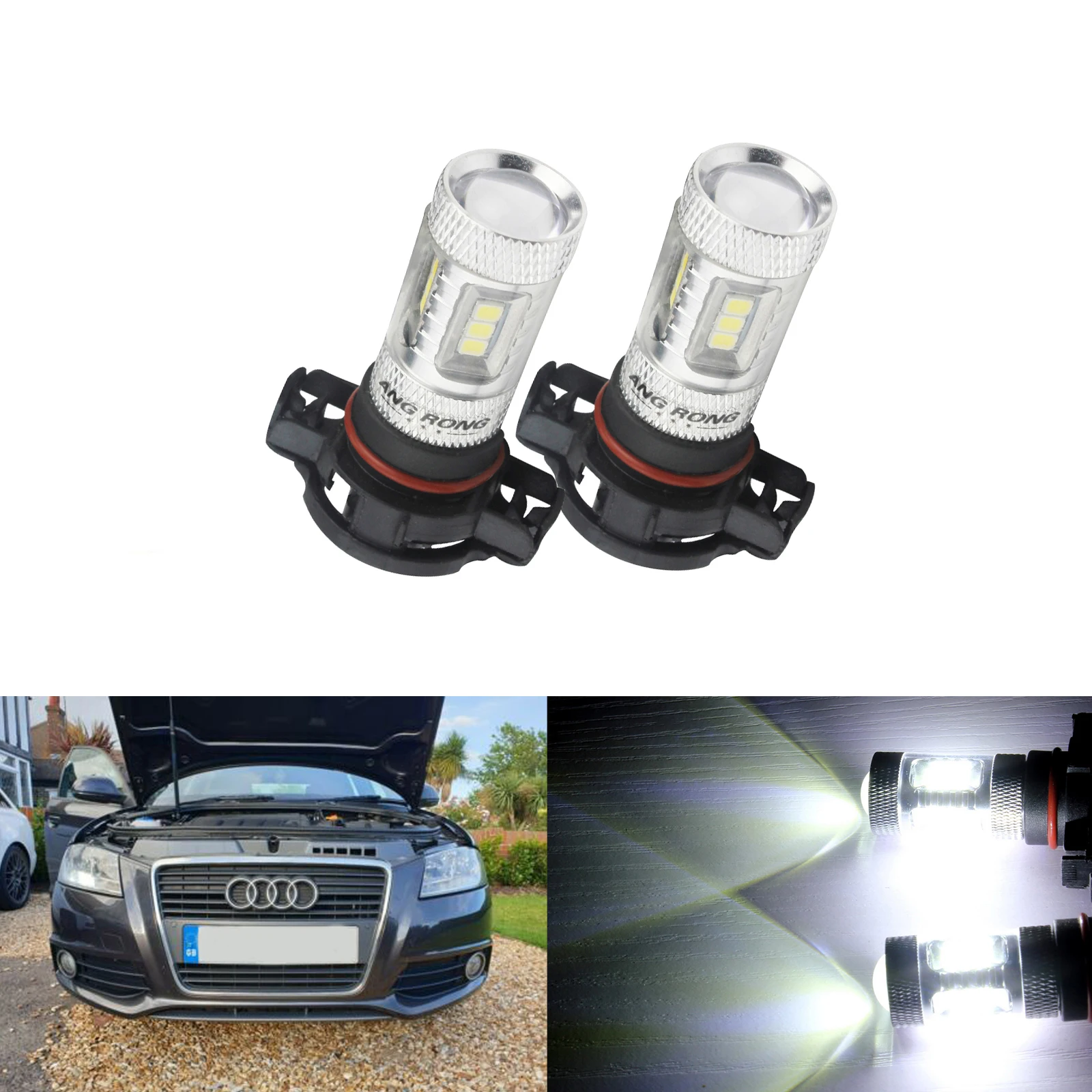 ANGRONG 2x H16 PS19W 5202 9009 15W LED Sidelight Daytime Light Bulbs Xenon White