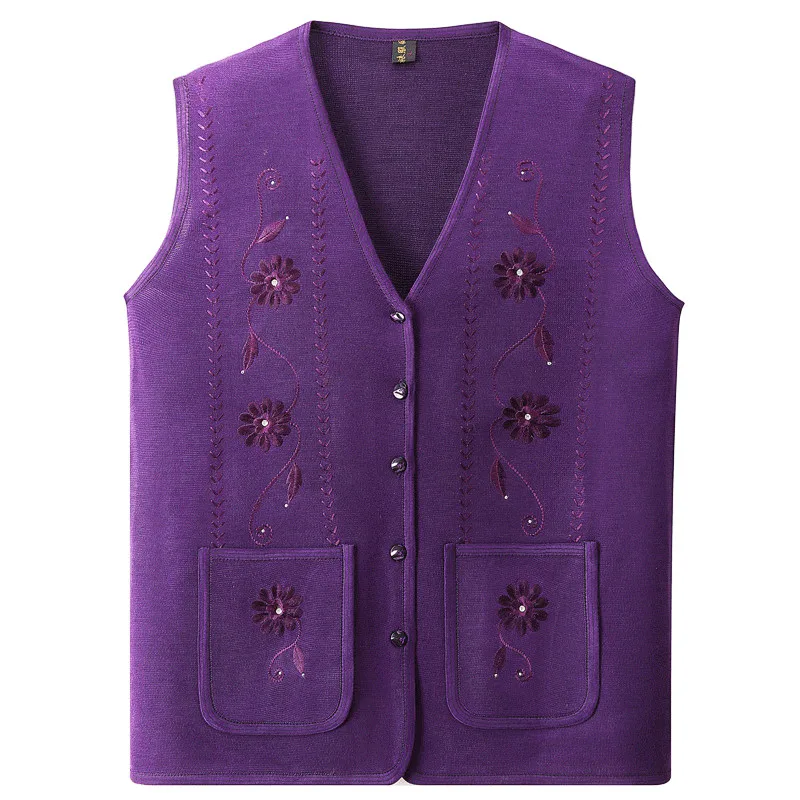 Maglia Maglione delle donne di Mezza età e Anziani Delle Donne Maglie E Maglioni Cardigan di Autunno della Molla Sottile Senza Maniche del Cappotto Lavorato A Maglia Maglione Waistcoa