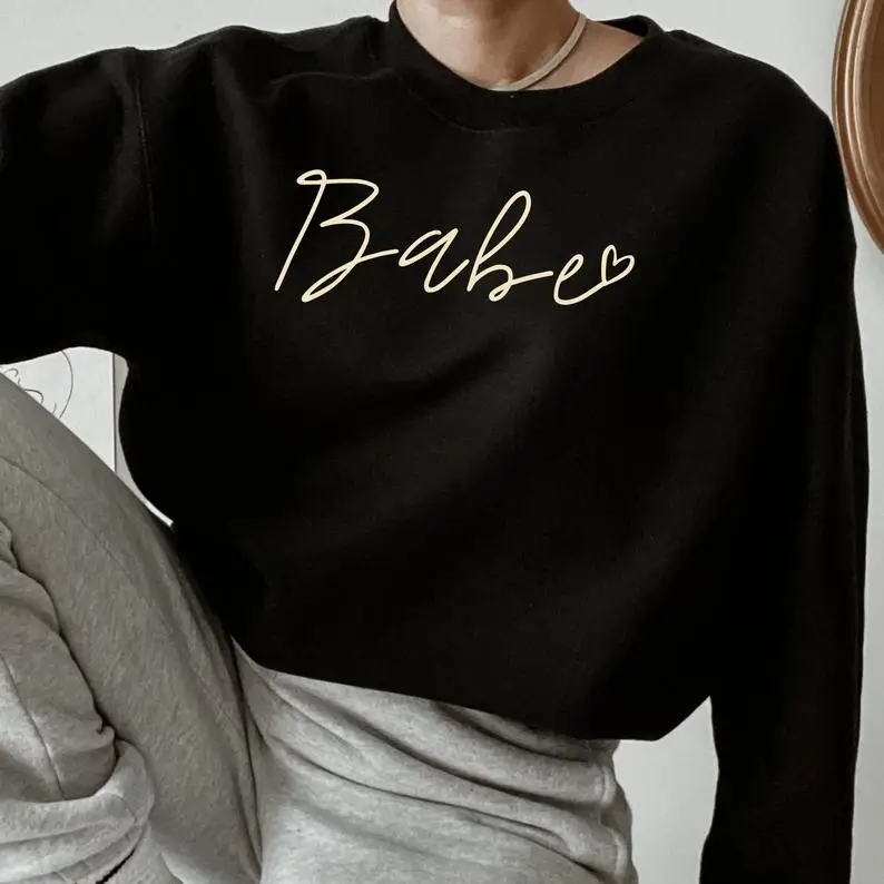 

Skuggnas Babe Sweatshirt Engagement Gift Wedding Jumper Long Sleeved Fashion Women Cotton Sweater Babe Outfit Drop Ship