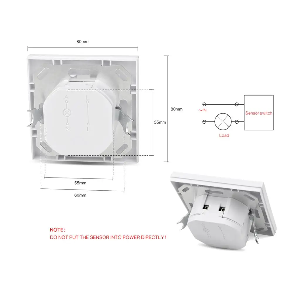 Smart PIR Motion Sensor Switch AC 110V - 240V Recessed Infrared Auto Control ON/Off Wall switch Human body induction Detector