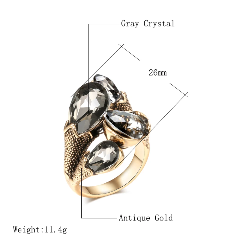 Kinel Unique Well-cut Glass Crystal Vintage Rings For Women Antique Gold Water Drop Zircon Rings Boho Jewelry Party Accessories