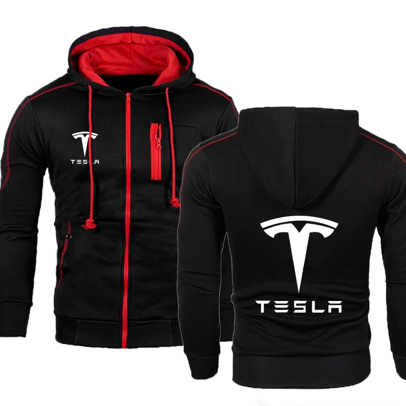 Tesla HipHop Solid color Hooded zipper Jacket