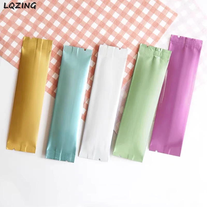50 szt. Recyklingowalne Torby do Pakowania Kolorowe Zgrzewane na Ciepło Otwierane od Góry Aluminiowe Folie Woreczki do Pakowania Próżniowego Kawa/Herbata/Puder Płaskie Torby Mylarowe
