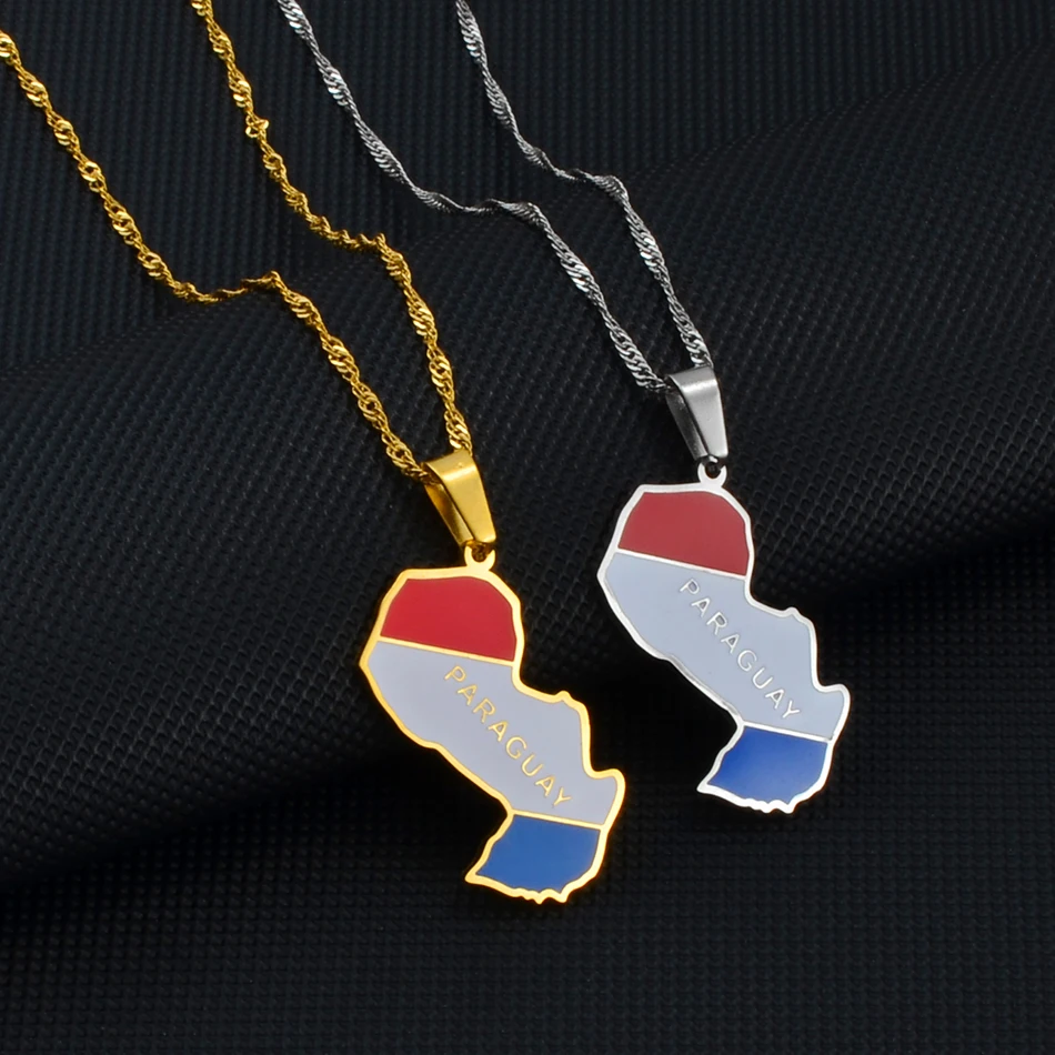 Anniyo Paraguay Map Flag Pendant Necklaces Paraguay Rohaihu Maps Jewelry Paraguayan #244721