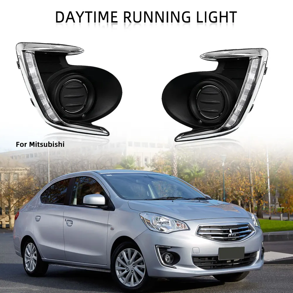 Headlight Fog Lights for Mitsubishi Attrage Mirage G4 2012-2017 Fog Lamp with Yellow Turn Signal DRL Daytime Running Lights