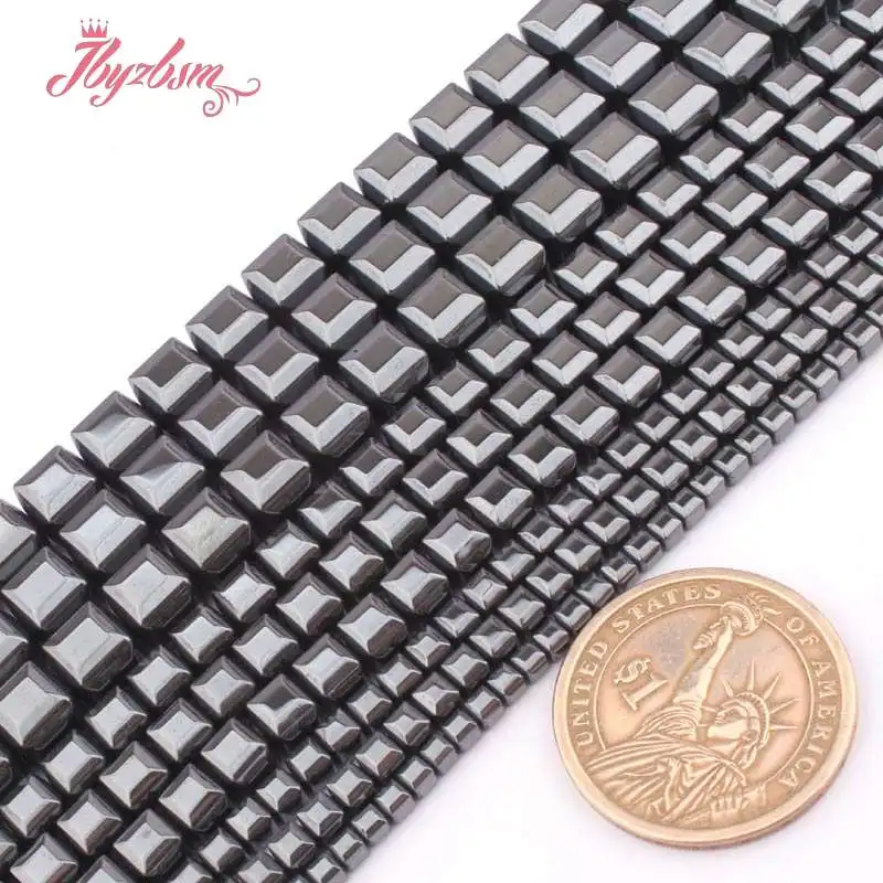 3,4,6,8mm Black Cube Suqare Faceted Metallic Coated Hematite No Magnetic Stone Loose Beads 15