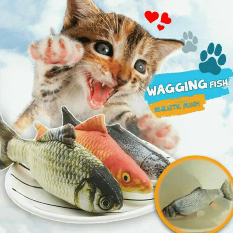 Cat Wagging Fish Realistic Plush Toy Simulation Catnip Soft Gift for Pet Chewing EIG88