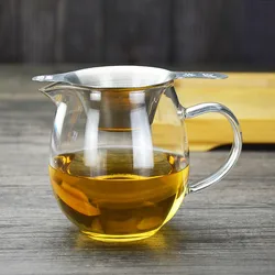Glass Tea Pitcher with Stinless Steel Filter Heat-Resisting Borosilicate Chinese Tea Set Accessory Chahai Divider Jug Coffee Pot