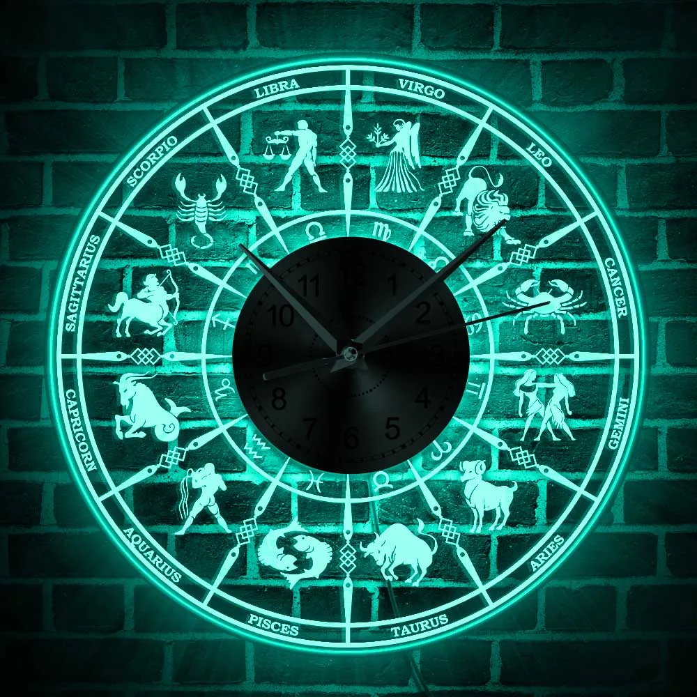 

Zodiac Sign Astrological Acrylic Illuminated Wall Clock Astrology Lighting Home Decor LED Wall Light Astronomy Art Constellation