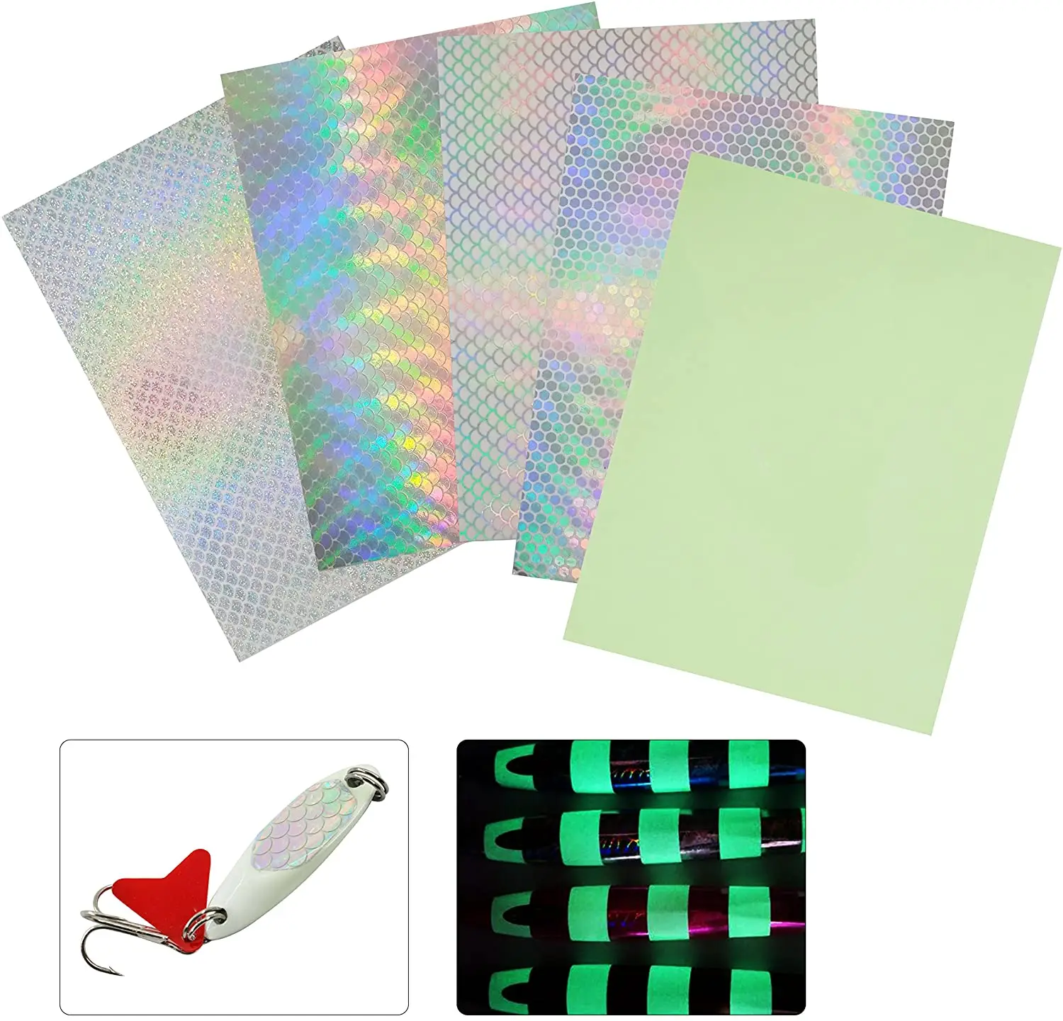 20PCS Tape Reflective Fish Scales Sticker Holographic Adhesive Film Flash Lure Tape for Fishing Lure Making DIY