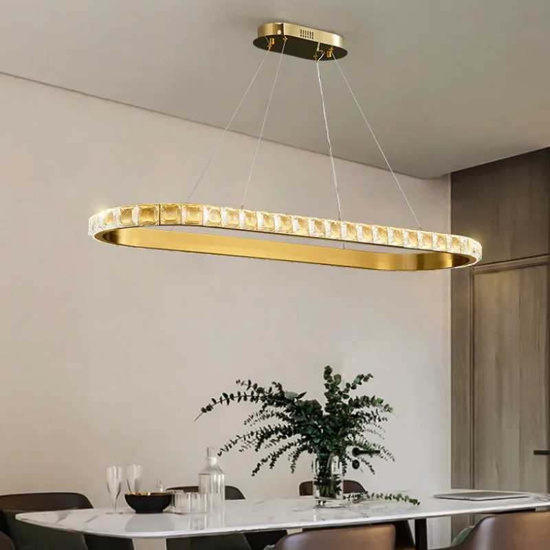 

Modern Crystal Chandelier For Dining Room Brushed Gold LED Cristal Lamp Kitchen Island Hanging Light Fixture