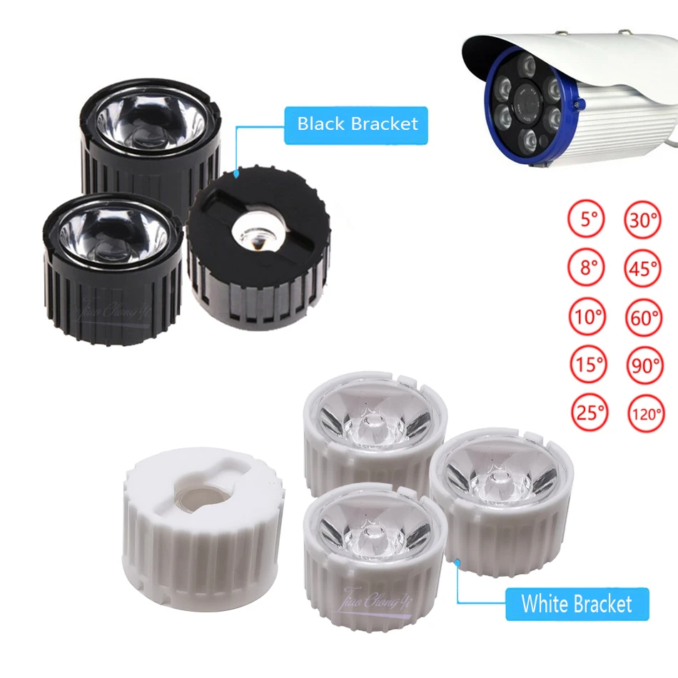 10 zestawów soczewek LED o dużej mocy 1W 3W 5W 20MM PMMA z uchwytem 5 8 15 25 30 45 60 90 120 stopni dla 1 3 5 Watt Light Beads