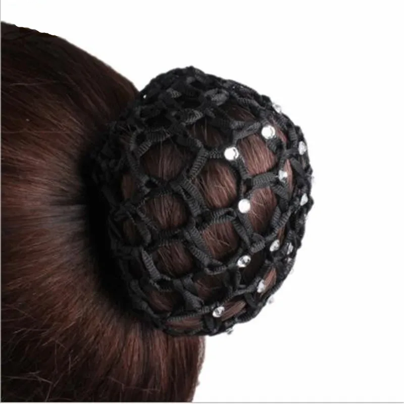 Beautiful Bun Cover Snood Women Hair Net Ballet Dance Skating Crochet Fashion Rhinestone Styling Headwear Accessories