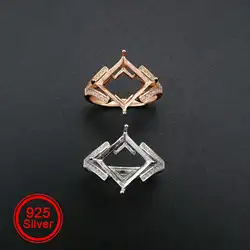 10MM Square Prong Ring Settings Blank Adjustable Rose Gold Plated Solid 925 Sterling Silver DIY Bezel for Gemstone 1294187