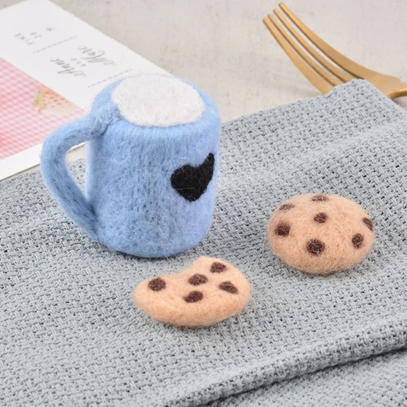 3 Pcs/Set DIY Handmade Wool Felt Baby Milk Tea Cup+Cookies Decor Newborn Photography Props Infant Photo Shooting Accessories