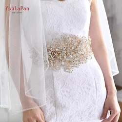 YouLaPan SH240 cinturón dorado de último diseño para niñas, cinturones de vestido elegantes, cinturón de flores de boda para vestido de novia, cinturones de novia dorados