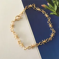 New Trendy Gold Color Plating Chunky Gothic Special Barb Wire Buckle Necklace For Women Girl Chunky Chic Punk Jewelry Accessory