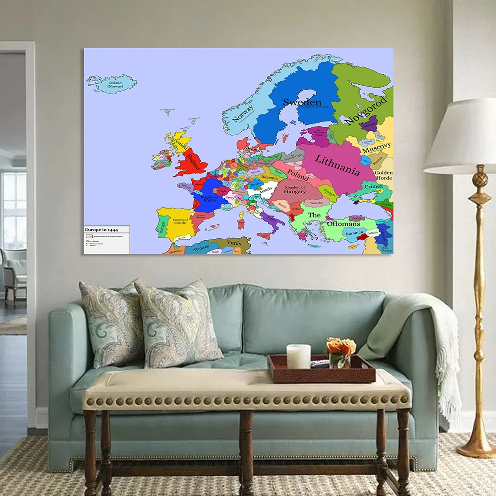 Póster de arte de pared Retro, mapa de Europa en 150, lienzo no tejido, pintura, decoración del hogar, suministros escolares, 100x1444 cm