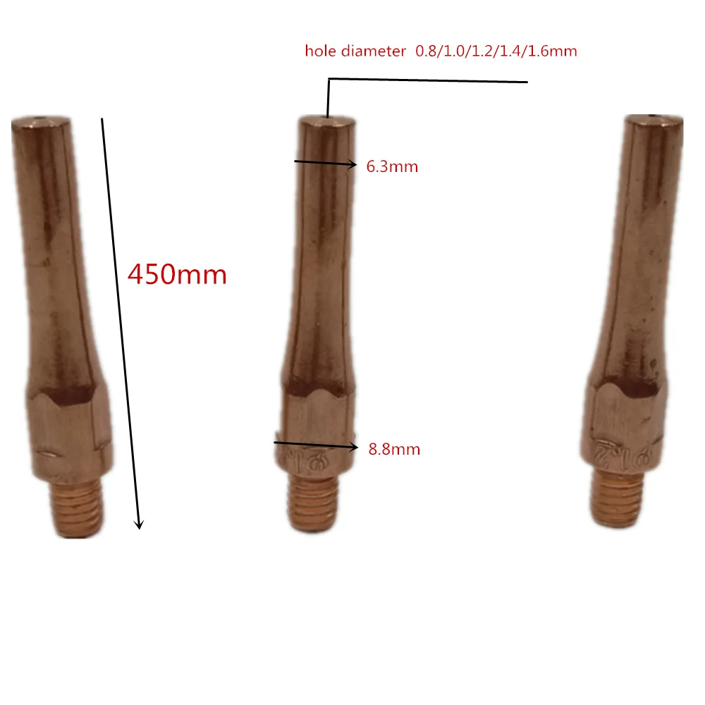 เครื่องเชื่อมแก๊สเชื่อมทองแดง Conductive ปากป้อนลวดเชื่อม L40mm L45mm เส้นผ่านศูนย์กลางรู0.8มม.1.0มม.1.2มม.8.8ระดับ