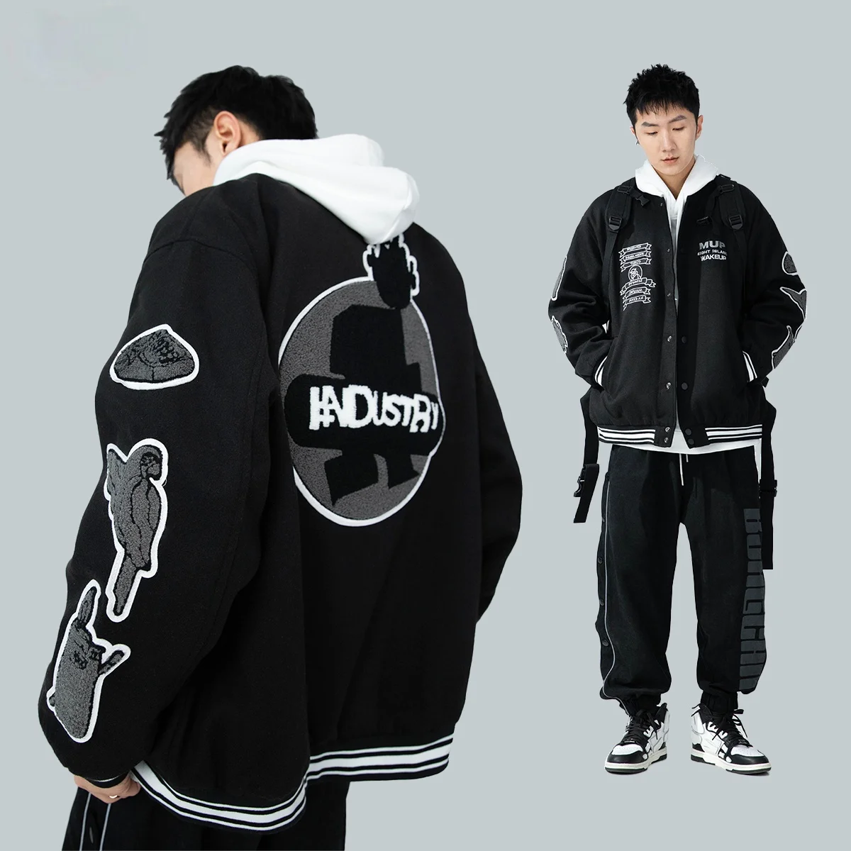 Baseball Varsity Jacket Men Letter Patch College Japanese Patchwork Oversized Leather Jackets Couple Hip Hop Streetwear Coats