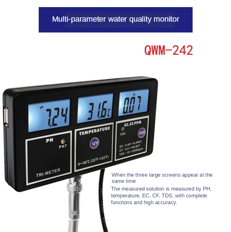 5 In 1 Water Quality Tester Multi-parameter Water Quality Monitor PH EC CF TDS(ppm) Temp Tester