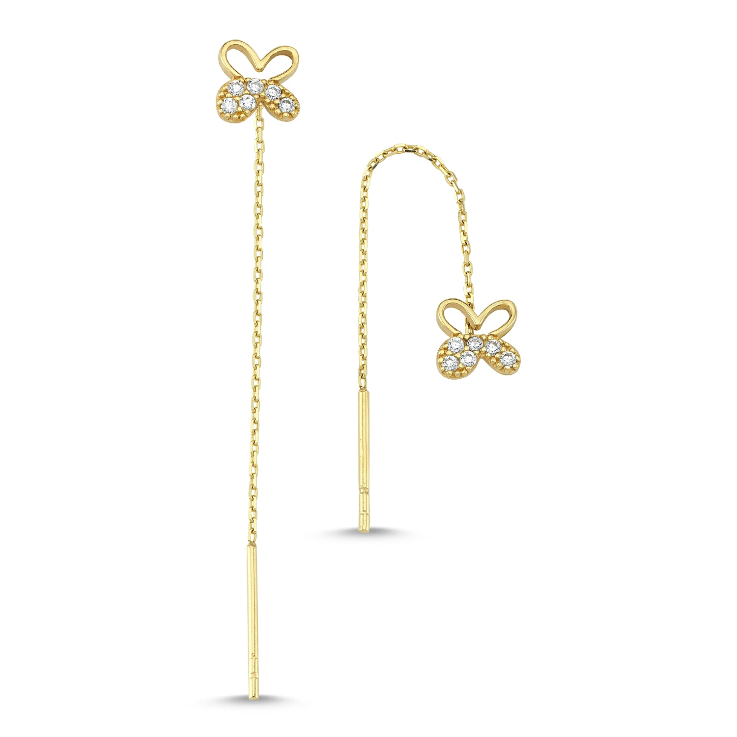 14K Real Gold Butterfly Eardrops Earrings