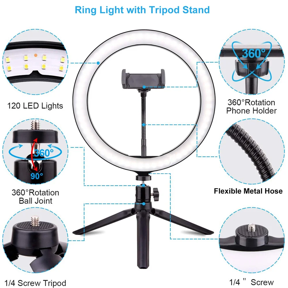 2022 samowyzwalacz wypełnij światło pulpit Selfie Stick do telefonu komórkowego uchwyt lampa statywu USB LED Light Ring Light dla iPhone Samsung