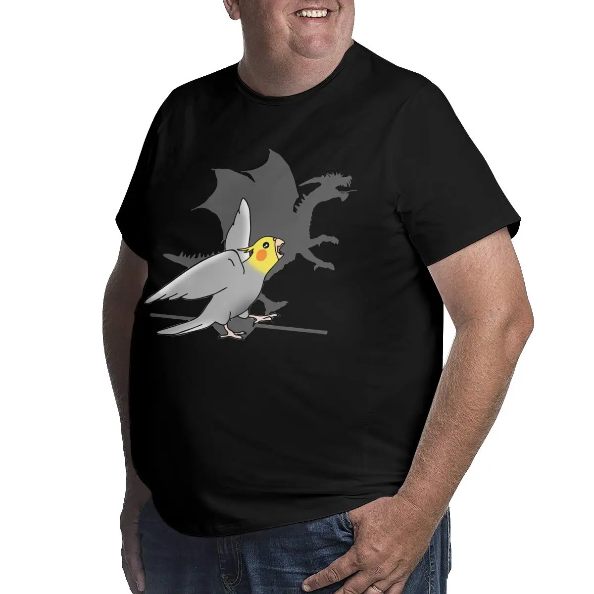 Men Cockatiel Dragon Shadow T Shirts Pure Cotton Clothing Leisure Short Sleeve Big Tall Tees Oversized 4XL 5XL 6XL T-Shirts
