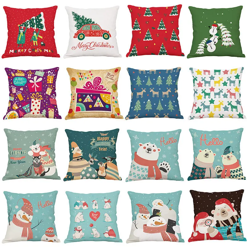 22021 New Christmas Linen Pillowcase 18x18in Sofa Car and Office Seat Cushion Cover 45x45cm Short Plush Pillow Cover home decor