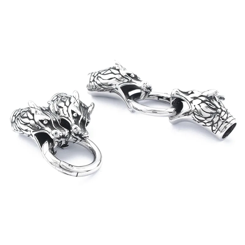 1set Stainless Steel Dragon Head Bracelet Connector Clasps For 6mm Round Leather Cord Bracelet End Jewelry Accessories