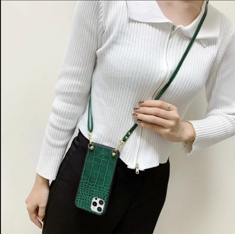 Luxus Umhängetasche Kette Halskette Fall Für iphone 16 15 13 12 14 Pro Max für iphone 17 pro max 17 Lanyard Neck Strap Cord Krokodil