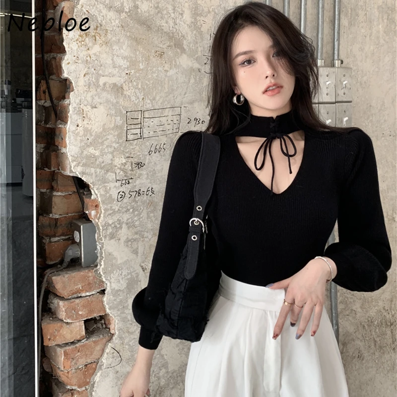 Street Style Knit Tops Women Long Sleeve Solid Color Sweater Women Autumn Winter 2024 All-match Bottoming Shirt Female