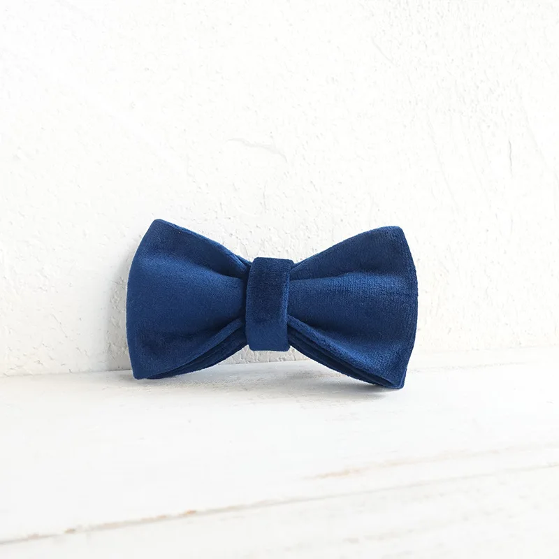 Dark Navy Blue Velour Dog Bowtie Pets Collar Accessory Puppy Pet Supplies Grooming Tools Dogs Dismountable Ornamental Bow Ties