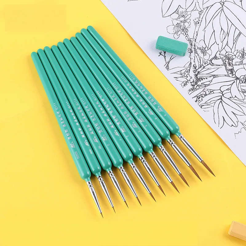 

10pcs Line Fine Professional Weasel Hair Paint Brush Miniature Art Brushes for Drawing Gouache Oil Painting Brush Art Supplies